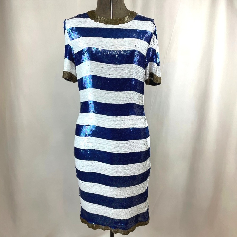 Vintage Womens (S) 80s Sequin Stripe Silk Cocktail Dress SCARLET RAGE McBling‎